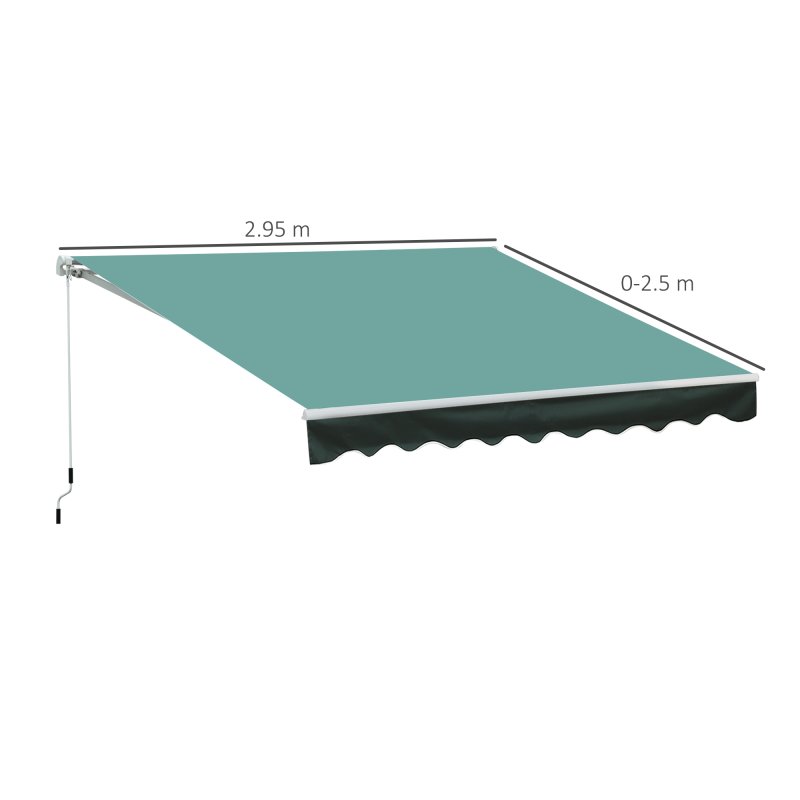 Outsunny 3m x 2.5m Garden Patio Manual Awning Canopy Sun Shade Shelter with Winding Handle Retractable Green