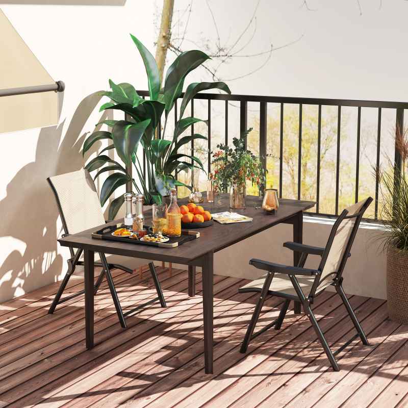 Outsunny Set of 2 Folding Chair, Garden Chair Set with Breathable Mesh Back and Seat, Outdoor Camping Chairs with Armrests, Steel Frame for Deck Balcony, Brown