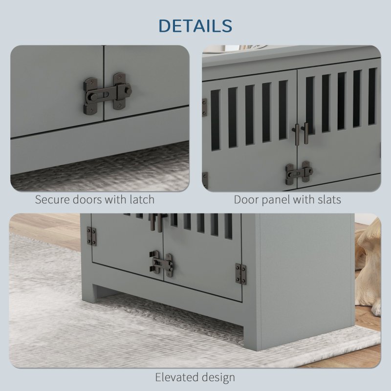 PawHut Raised Dog Bowls for Large Dogs, Pet Feeding Station, Doors with Latch, Storage Cabinet, Two Stainless Steel Bowls - Grey