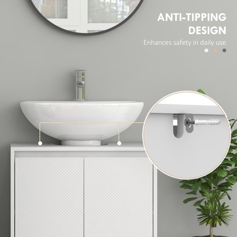 HOMCOM Under Sink Bathroom Cabinet, Freestanding Under Sink Cabinet with 2 Doors and Shelf for Basin without or with Pedestal, White