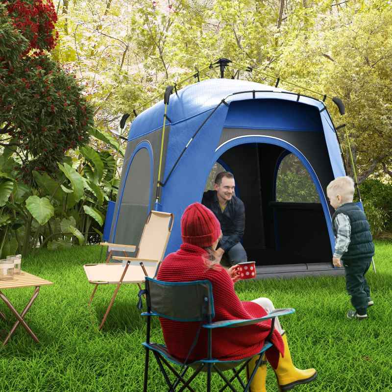 Outsunny Instant Pop Up Camping Tent, 4 Man Dome Tent with 4 Doors, Sewn-in Groundsheet, Carry Bag and Top Hook for Fishing Hiking Festival, Grey