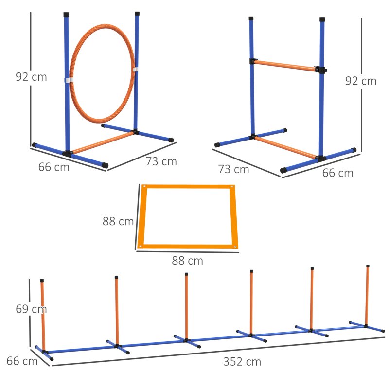 PawHut Dog Agility Equipment Set, 8 Piece Outdoor Agility Kit w/ Weave Poles, Adjustable High Jump Ring, Hurdle, Pause Box, Tennis Balls, Whistle, Training Shorts, Carrying Bag, for Dogs - Orange