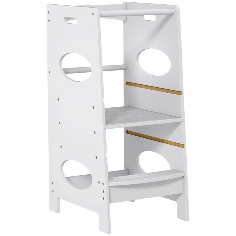 HOMCOM Toddler Step Stool Kids Adjustable Standing Tower with Safety Rail for Kitchen Counter Grey