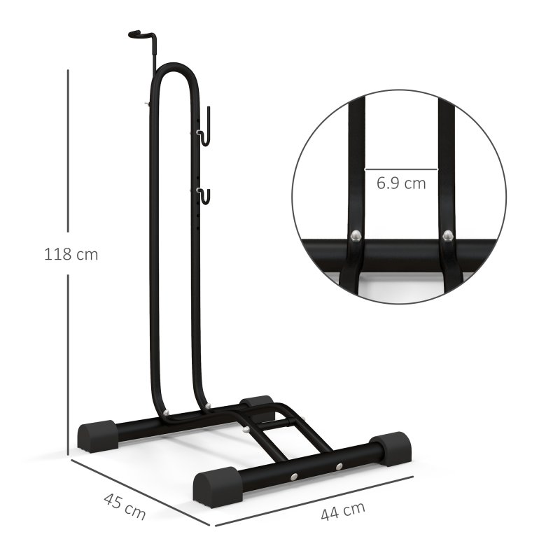 SPORTNOW Bike Rack, Vertical & Horizontal Bike Stand Bicycle Storage Stand with Adjustable Hooks, Fits 6"-28" and 700c Bikes, for Garage Indoor Outdoor Use, Black