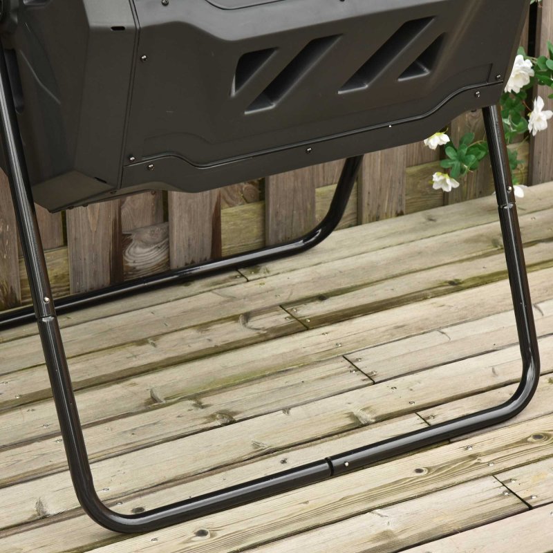 Outsunny 160L Tumbling Compost Bin Outdoor Dual Chamber 360 Rotating Composter, Garden Compost Bin w/ Sliding Doors & Solid Steel Frame, Black