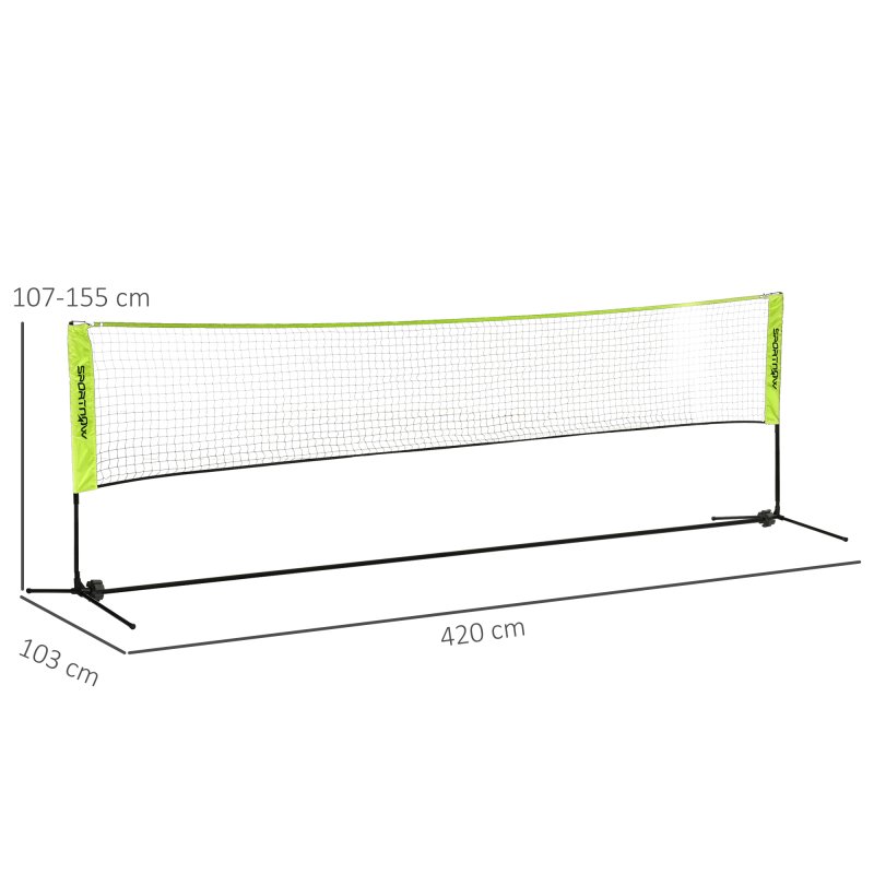 SPORTNOW 4m Badminton Net, Foldable Height Adjustable Outdoor Sports Net with Carry Bag, for Tennis, Badminton, Pickleball, Volleyball, Black and Yellow