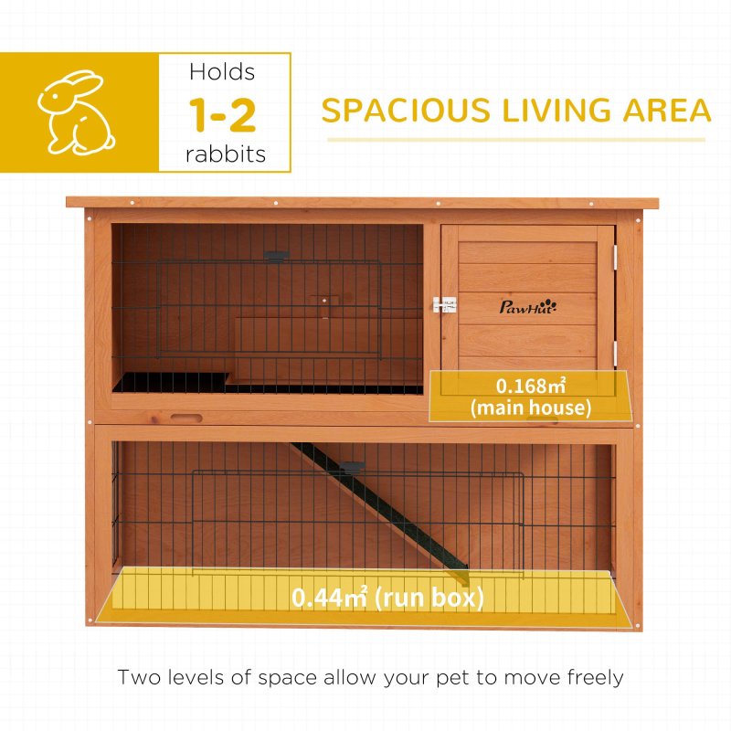 PawHut Rabbit Hutch Guinea Pig Hutch Wooden with No-Leak Tray, Asphalt Roof, Antiseptic Wood Outdoor for 1-2 Rabbits 120 x 50 x 92cm - Orange