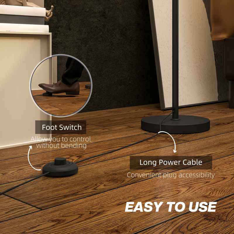 HOMCOM Floor Lamp for Living Room, Modern Standing Lamp with Linen Shade & Foot Switch, Minimalist Tall Pole Lampshade for Bedroom, Office, White