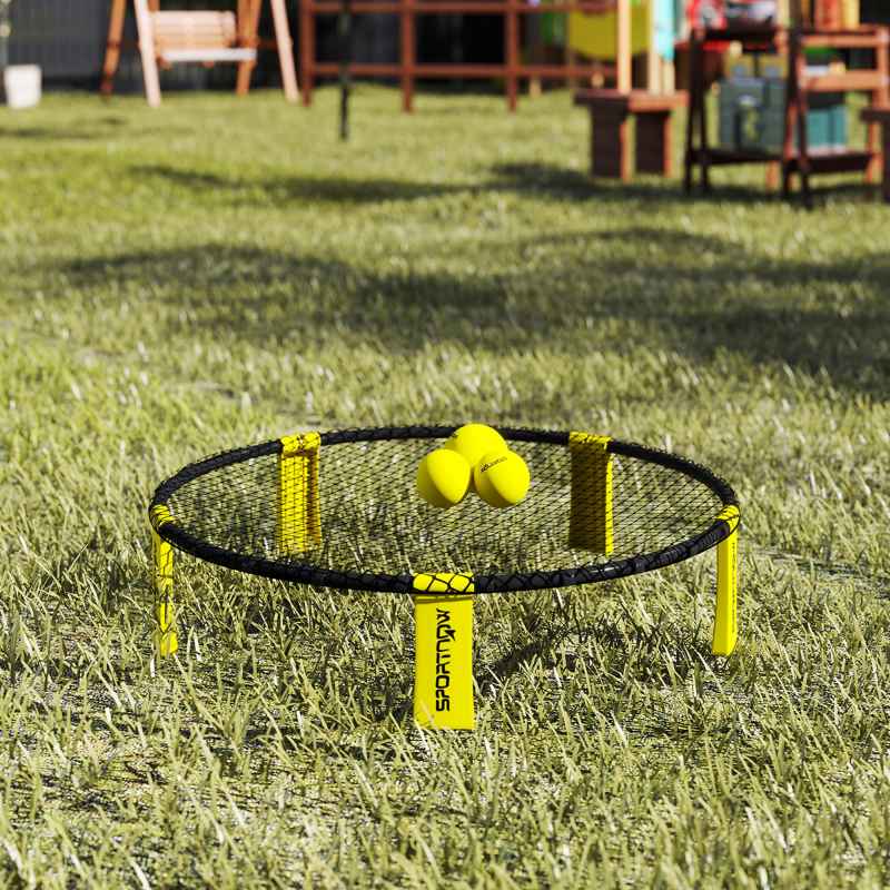 SPORTNOW Spike Ball Set, Mini Beach Games Set with Net, 3 Balls and Ball Pump, Portable with Carrying Bag for Outdoor Team Sports, Yellow