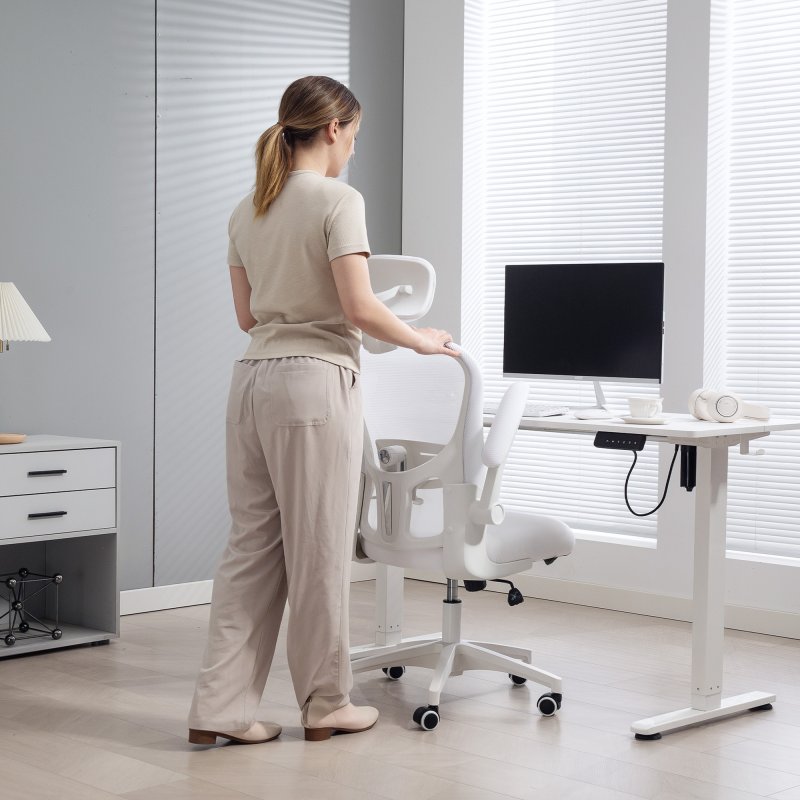 Vinsetto High Back Office Chair, Mesh Computer Desk Chair with Rotatable Headrest, 4D Lumbar Support, Flip-up Arm, Adjustable Height, White