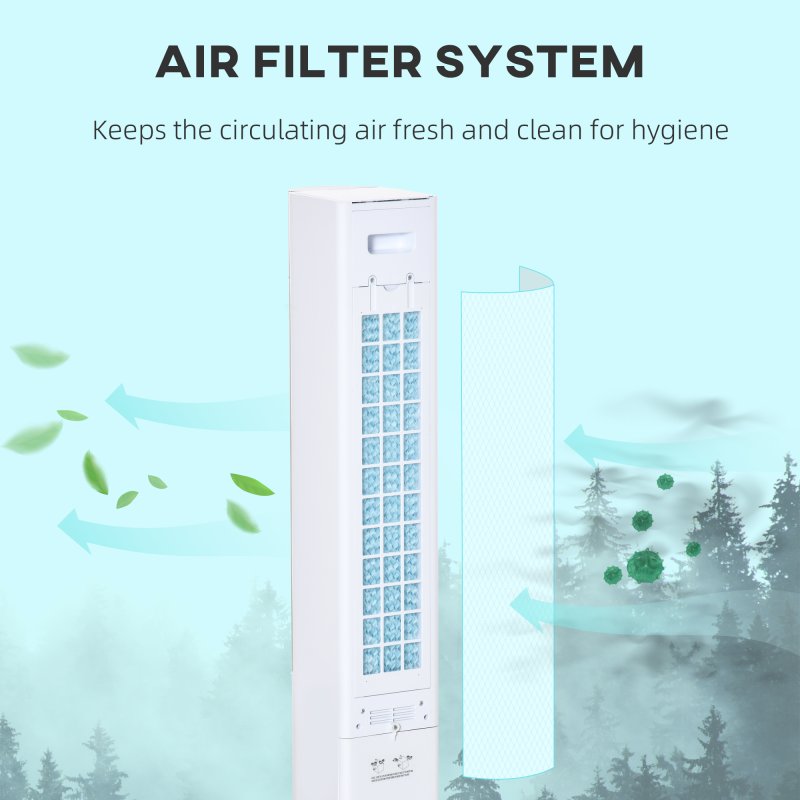 HOMCOM Portable Air Cooler, 3L Tank Evaporative Ice Cooling Tower Fan with 3 Modes, 3 Speeds, Remote, Timer, 60° Oscillating, Portable Swamp Cooler for Home Bedroom, White