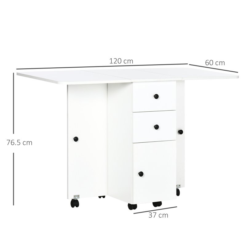 HOMCOM Folding Dining Table for 4-6, Rolling Drop Leaf Table on Wheels with Storage Drawers, Cabinet and Open Shelf for Kitchen, Dining Room