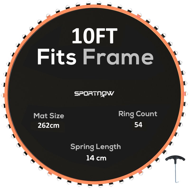 SPORTNOW Trampoline Replacement Mat with Eight Rows of Stitching, Spring Pull Tool, 54 V-Hooks, for 10ft Trampoline, Using 14cm Springs, Trampoline Jumping Mat, Orange