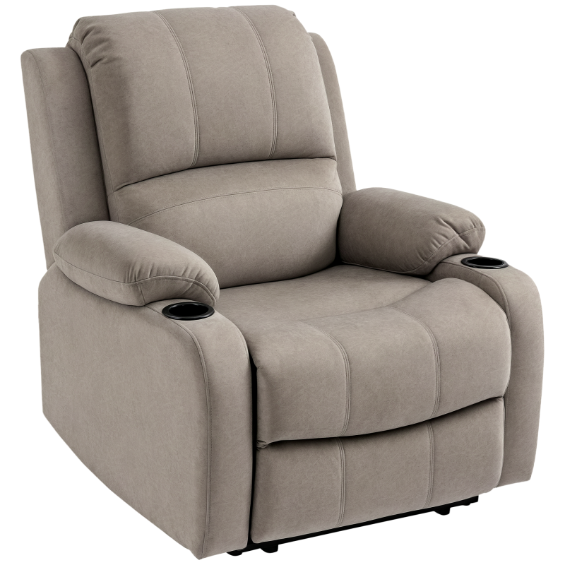 HOMCOM Recliner Chair, Microfibre Reclining Chair with Adjustable Leg Rest, Cup Holders, Recliner Armchair for Home Living Room, Brown
