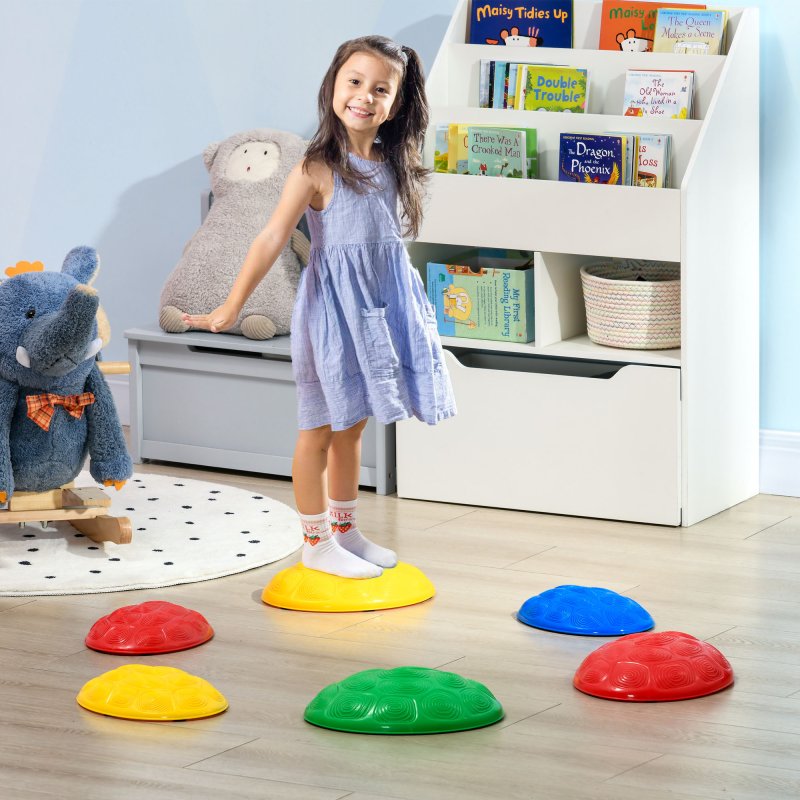 ZONEKIZ Stepping Stones Kids, 6PCs Balance River Stones with Non-Slip Mats, Indoor Outdoor Sensory Toys, Obstacle Course for Ages 3-8 Years, Stackable - Multicoloured
