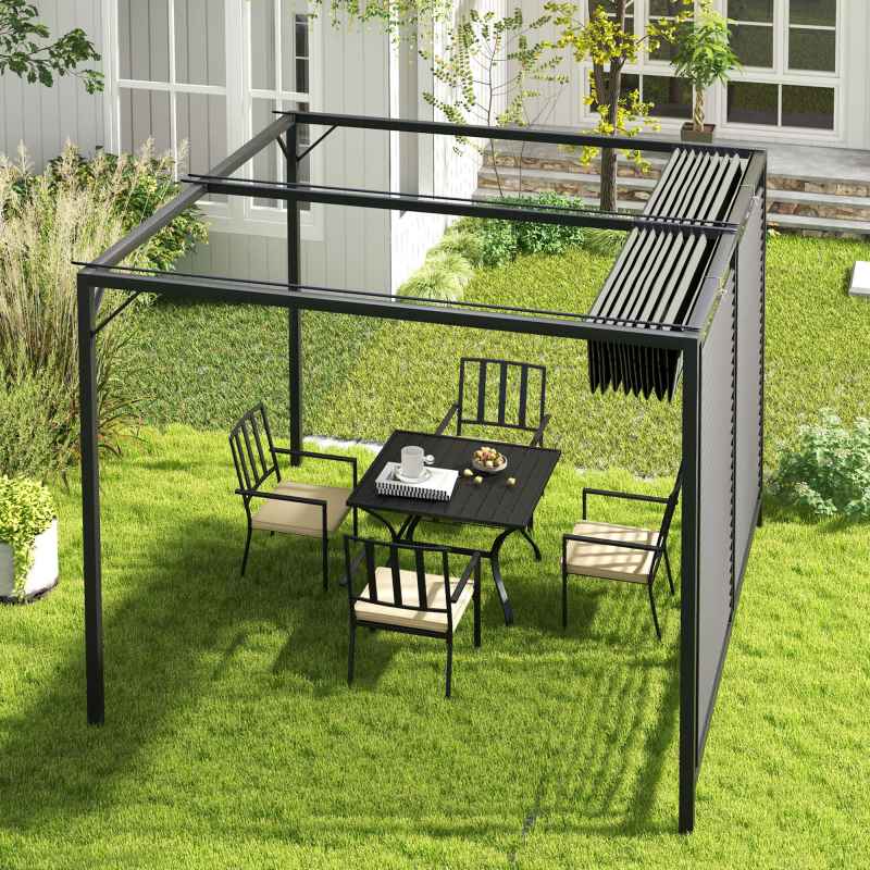 Outsunny 2.8 x 3(m) Metal Outdoor Pergola with Retractable Roof, Outdoor Gazebo Canopy Shelter with Grommet Holes for Garden, Patio, Lawn, Grey