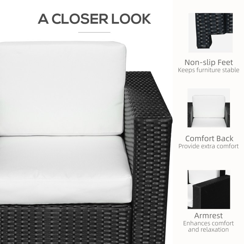 Outsunny Single Seater Rattan Chair, PE Wicker Garden Armchair with 10 cm Thickened Cushion, All-Weather Rattan Garden Chair with Armrests, Black