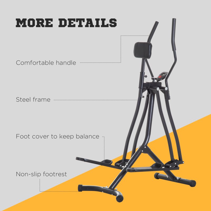 HOMCOM Upright Elliptical Cross Trainer, Air Walker Glider Home Gym, Cross Trainer Fitness Exercise Machine with LCD Monitor - Black