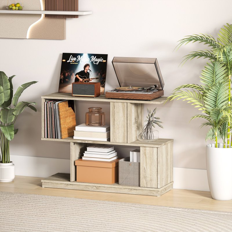 HOMCOM S-Shaped Side Table, 3-Tier Narrow End Table with Storage Shelves, Modern Nightstand for Living Room, Bedroom, 90W x 30D x 61H cm, Natural Wood Finish