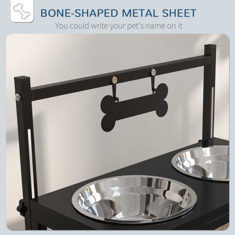 PawHut Raised Dog Bowl, Elevated Dog Bowl with Adjustable Height Stand, 2 Stainless Steel Bowls, for Small Medium Large Dogs - Black