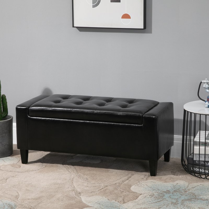 HOMCOM PU Leather Storage Ottoman Bench Storage Chest Tufted Ottoman Cube w/ Flipping Top 92L x 40W x 40H cm