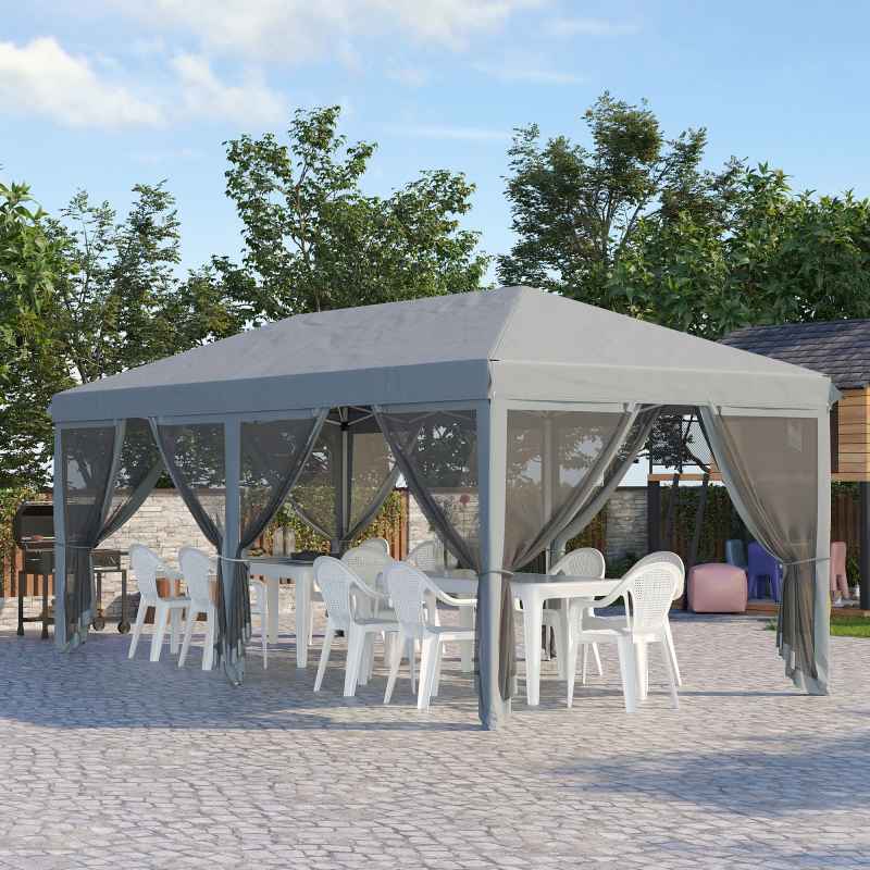 Outsunny 3 x 6m Pop Up Gazebo, Outdoor Canopy Shelter, Marquee Party Wedding Tent with 6 Mesh Walls and Carry Bag, Grey
