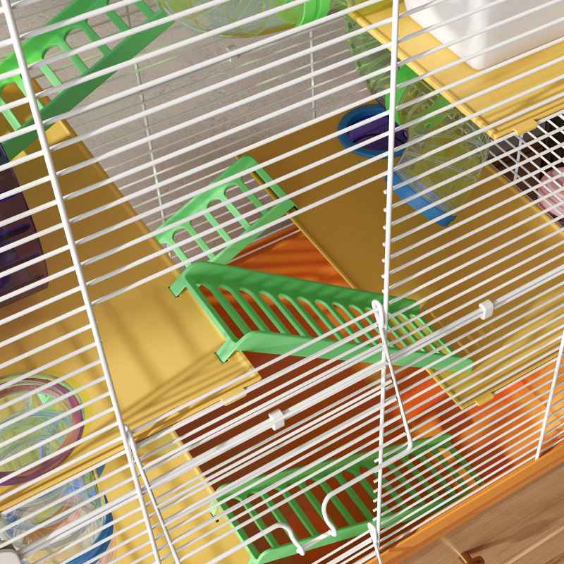 Pawhut 5 Tier Hamster Cage, Gerbil Cage with Tube Exercise Wheels, Tunnel, Water Bottle, Dishes, 58H x 46L x 30Wcm, Orange