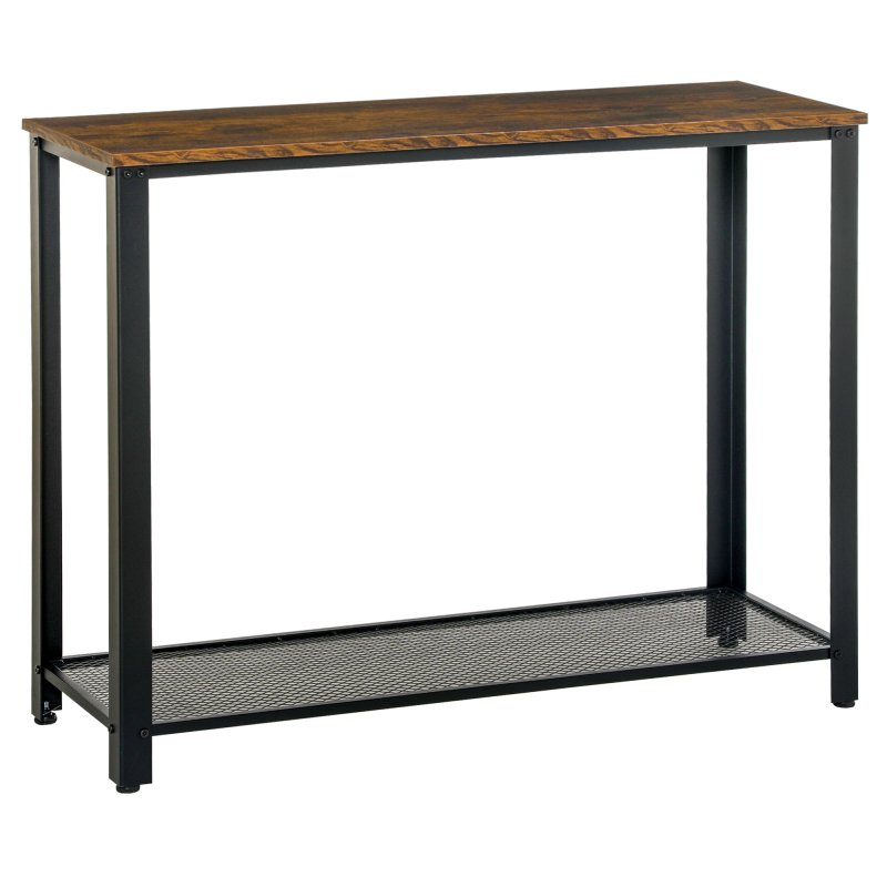 HOMCOM Industrial Console Table Entryway Table w/Bottom Mesh Shelf Metal Frame Vintage Sofa Table for Hallway, Living Room, Rustic Brown