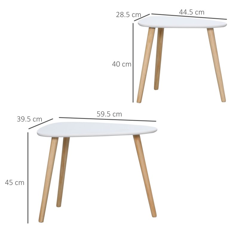 HOMCOM Nesting Coffee Table, Set of 2 Side Tables, Stacking End Tables with Solid Wood Legs, for Living Room Bedroom