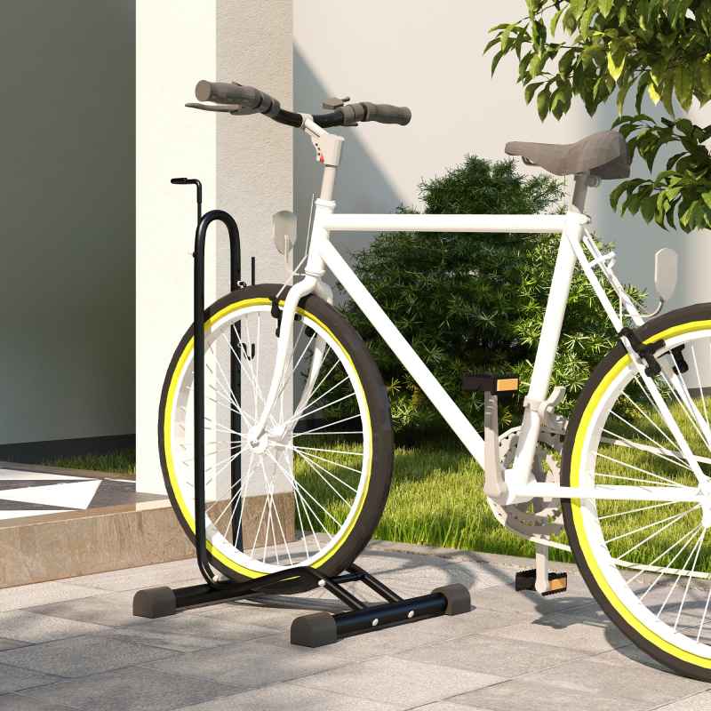 SPORTNOW Bike Rack, Vertical & Horizontal Bike Stand Bicycle Storage Stand with Adjustable Hooks, Fits 6"-28" and 700c Bikes, for Garage Indoor Outdoor Use, Black