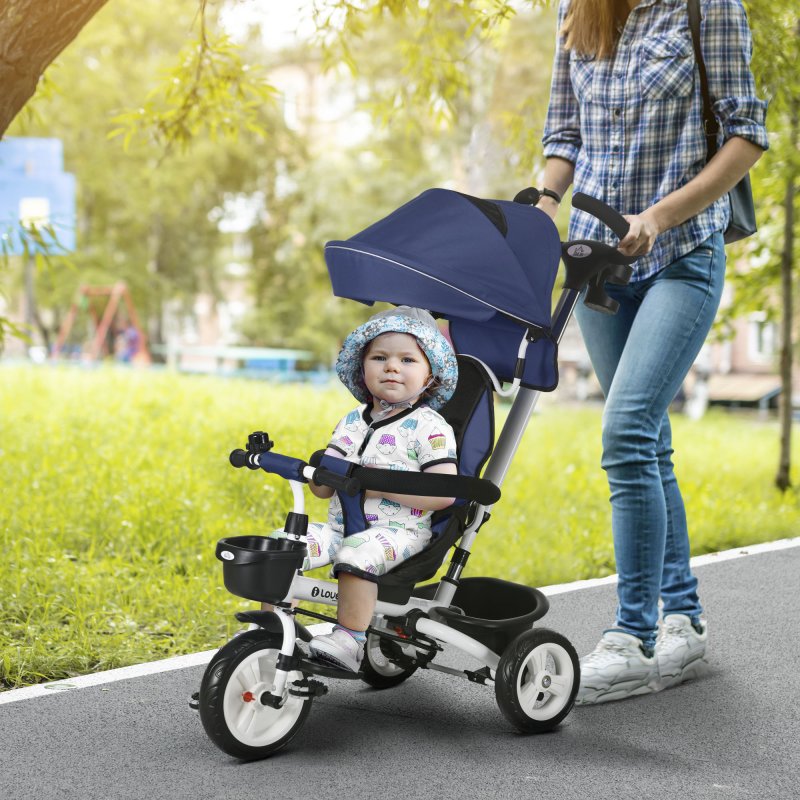 HOMCOM 6 in 1 Trike for Toddler, Baby Push Tricycle Folding Bike with Parent Handle, Reversible Seat, Storage Basket, Canopy, 5-point Safety Harness, for Kids 1-5 Years