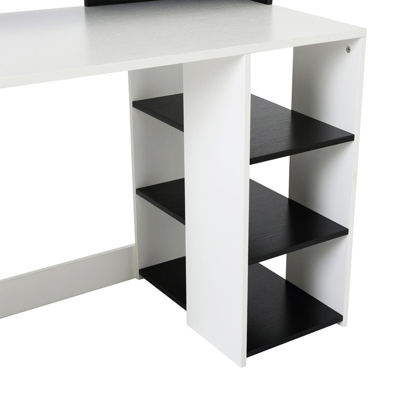 HOMCOM Computer Desk with Drawers and Storage Shelves, Office Desk Writing Table with Printer Stand, Large Workstation for Study Play Work Home Office, 137 x 55 x 92cm, Black and White