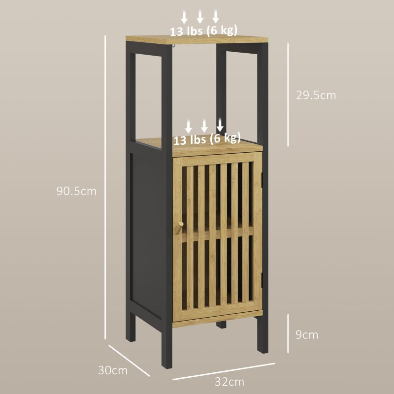 HOMCOM Slim Bathroom Storage Cabinet, Small Bamboo Bathroom Cabinet with Open Compartment and Adjustable Shelf