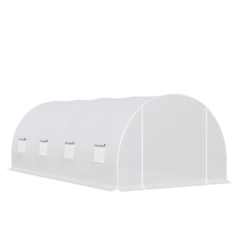 Outsunny 6 x 3 x 2 m Polytunnel Greenhouse with Metal Frame, Zippered Door and 8 Windows, Walk in Polytunnel Tent for Garden and Backyard, White