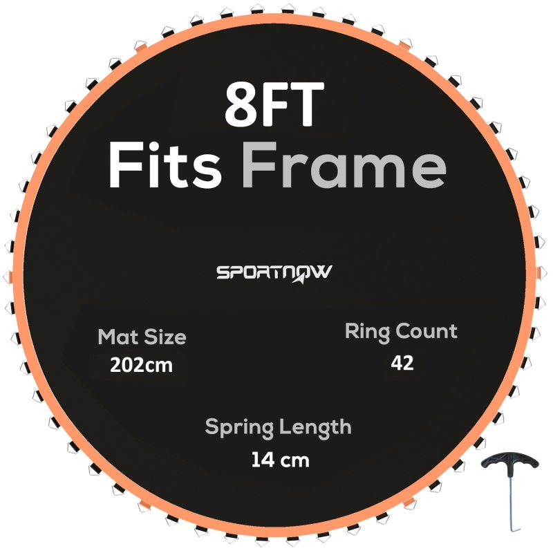 SPORTNOW Trampoline Replacement Mat with Eight Rows of Stitching, Spring Pull Tool, 42 V-Hooks, for 8ft Trampoline, Using 14cm Springs, Trampoline Jumping Mat, Orange