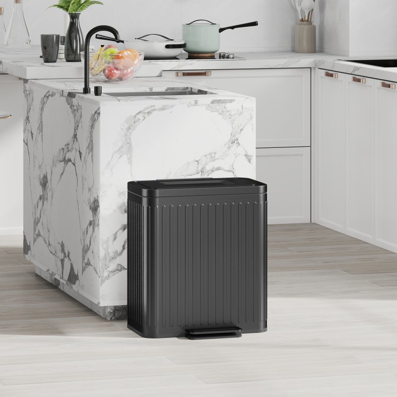 HOMCOM Dual Kitchen Bin, 2 x 20L Double Bin for Recycling and Waste, Fingerprint-proof Pedal Bin with Soft-Close Lid, Removable Inner Buckets