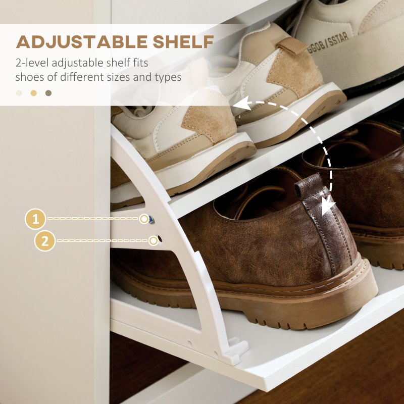 HOMCOM Narrow Shoe Cabinet, Slim Shoe Storage Cabinet with 2 Flip Drawers, 2 Slide Out Drawers and Adjustable Shelves for 12 Pairs of Shoes for Entryway Hallway