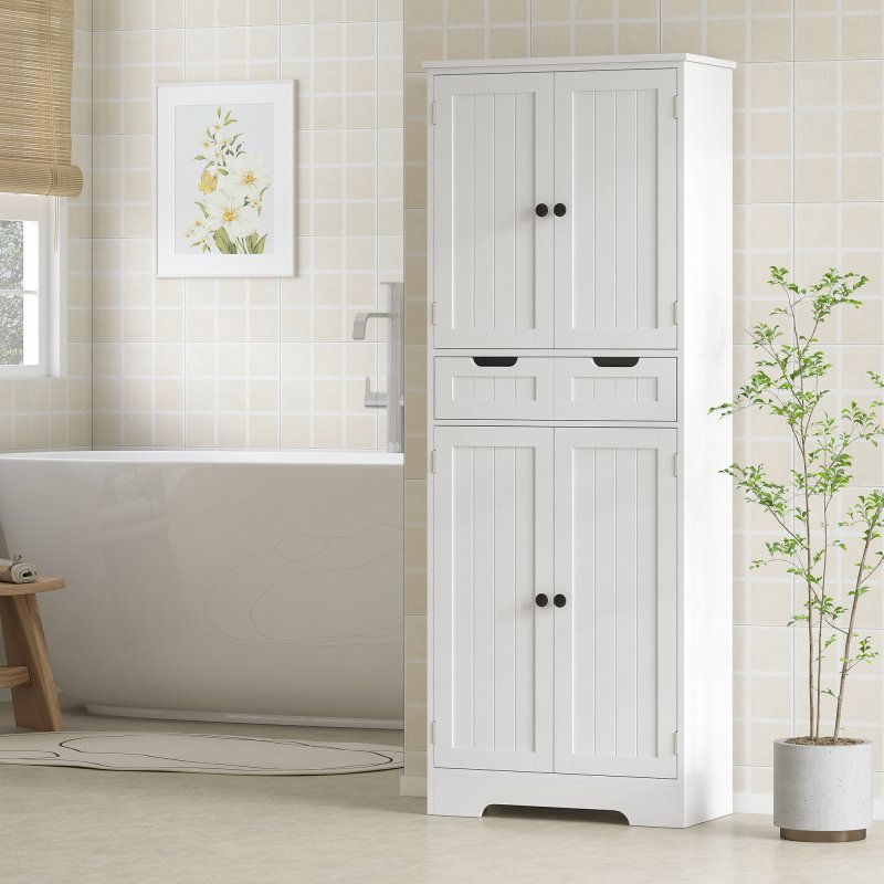 HOMCOM Tall Bathroom Cabinet, Freestanding Storage Cupboard, Bathroom Storage Cabinet with Drawer, Adjustable Shelf and Doors, 60 x 30 x 160 cm, White