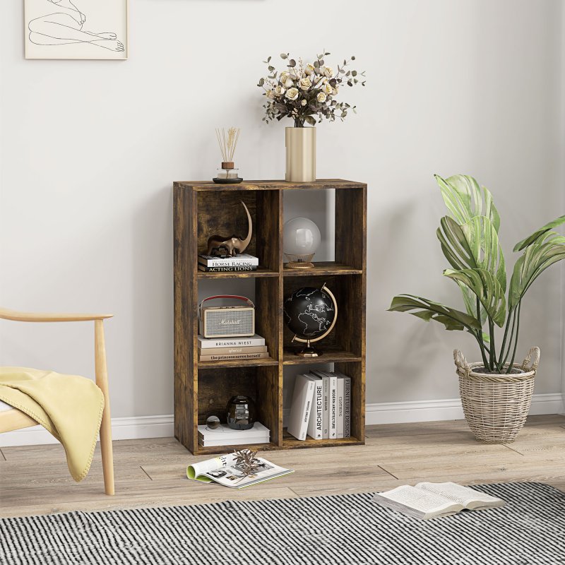 HOMCOM 6-Cube Bookshelf, Modern Freestanding 3-Tier Bookcase, Display Shelving Unit for Living Room, Bedroom, Home Office, Study