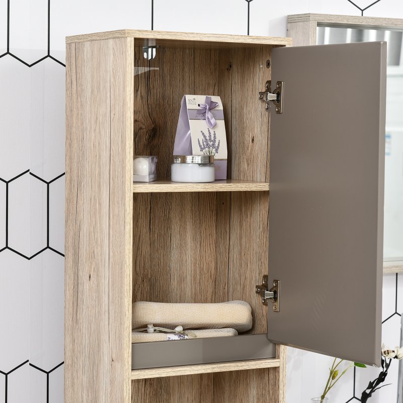 HOMCOM Narrow Bathroom Cabinet, Slim Bathroom Storage Unit with Open Compartment, Freestanding Storage Cupboard with Adjustable Shelves for Small Spaces, 30 x 24 x 170 cm