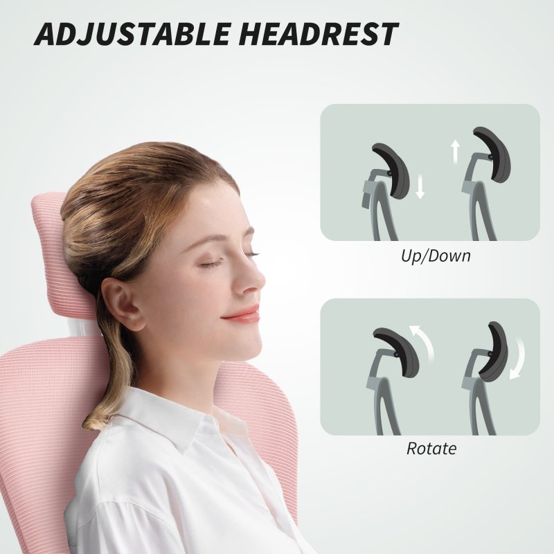 Vinsetto High Back Office Chair, Mesh Computer Desk Chair with Rotatable Headrest, 4D Lumbar Support, Flip-up Arm, Adjustable Height, Pink