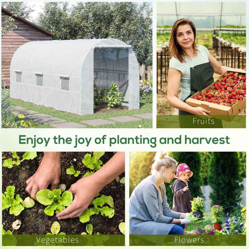 Outsunny 4.5 x 2 x 2 m Polytunnel Greenhouse, Walk-in Green House for Garden with Mesh Windows, Galvanised Steel Frame, White