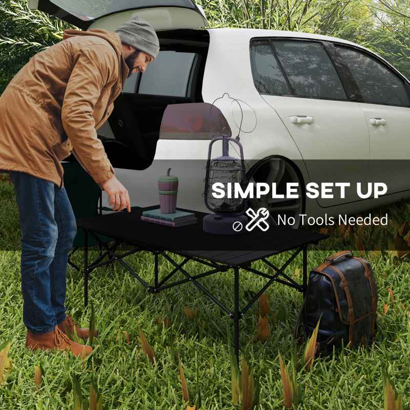 Outsunny Portable Camping Table, 3ft Lightweight Folding Aluminium Picnic Table with Roll Up Top, Carry Bag for Outdoor Camping, Picnic, Hiking, Cooking, BBQ, Fishing, Black