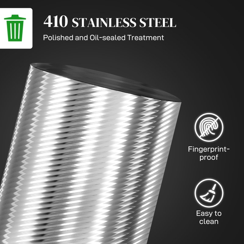 HOMCOM 20 Litre Kitchen Bin, Stainless Steel Pedal Bin with Soft-close Lid, Fingerprint Proof Cylindrical Rubbish Bin with Foot Pedal and Removable Inner Bucket, Silver