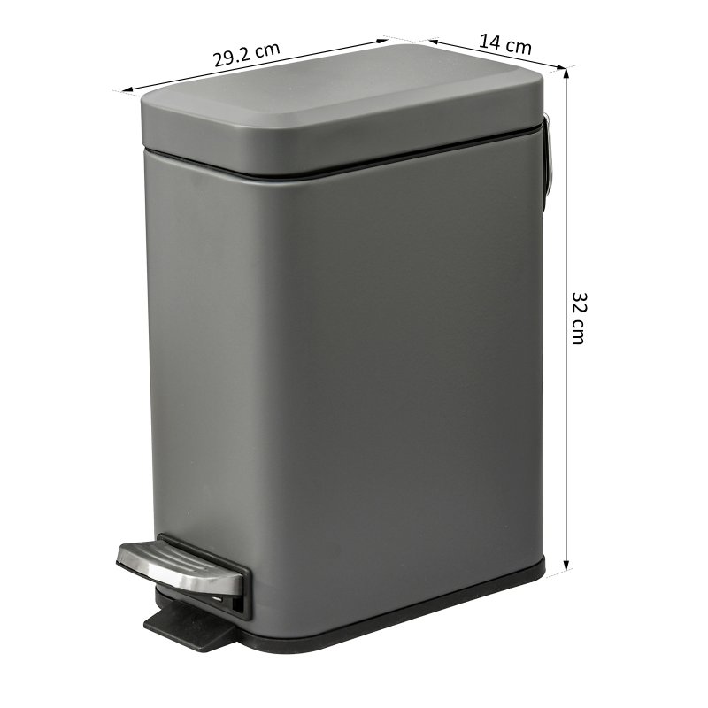 HOMCOM 5L Rectangular Compact Bin Steel Body Removable Bucket Quiet-Close Lid w/ Pedal Lid Rubbish Trash Can Home Office Bedroom Bathroom Living Room Garbage Tidy Clean 