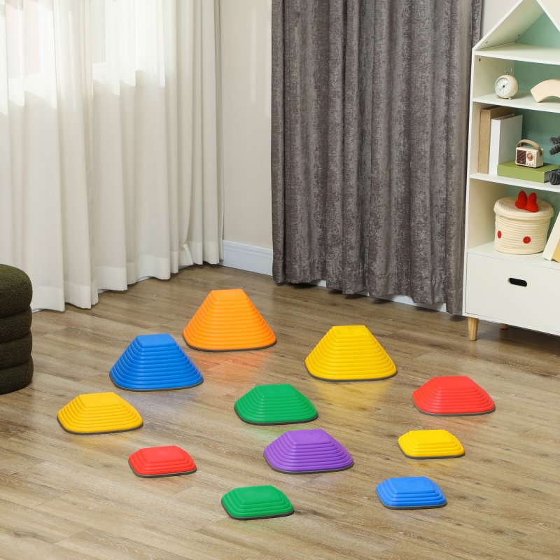 AIYAPLAY Balance Stepping Stones for Kids, 11-Piece Non-Slip Stackable River Stones, Obstacle Courses for Balance and Motor Skills, Indoor Outdoor Sensory Toy Gift for Ages 3-8 Years