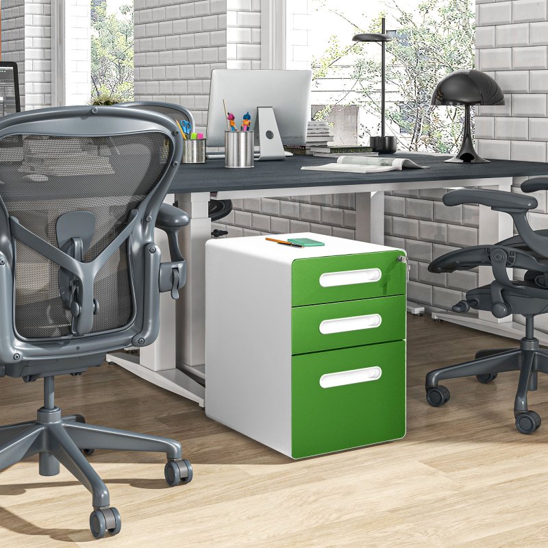 Vinsetto Lockable File Cabinet with 3 Drawers, Vertical Office Drawer for A4, Letter, Legal Size, Anti-tilt Design, Pre-Assembled Body, Green