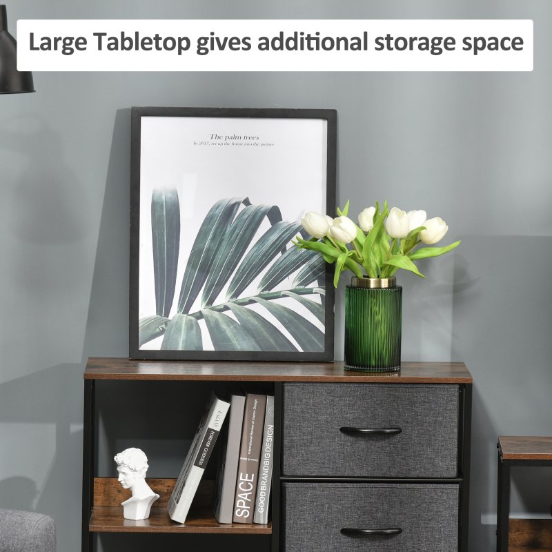 HOMCOM Chest of Drawers Storage  Dresser Cabinet Organizer with 3 Fabric Drawers and 2 Display Shelves for Living Room, Bedroom, Hallway