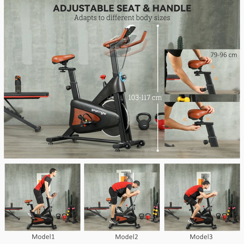 SPORTNOW Indoor Exercise Biker, Quiet Stationary Bike, Stylish Cycling Machine with Adjustable Seat and Resistance, LCD Monitor, Tablet Holder, for Home Gym Cardio Workout, Black