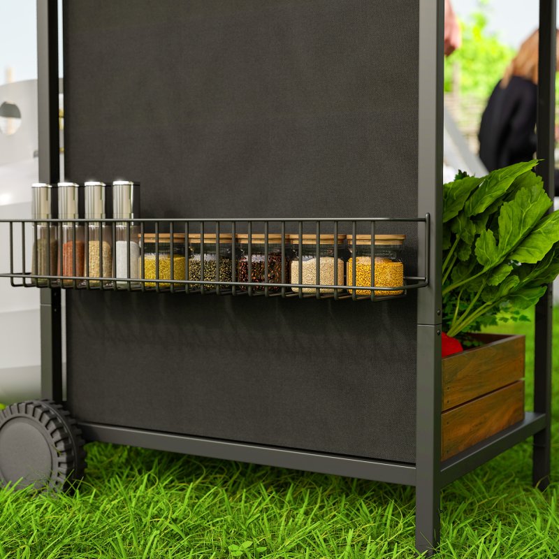 Outsunny 3+1 Burner Gas BBQ Grill with Built-in Thermometer, Lid, Portable Gas Barbecue Grill with Side Table, Shelf, Spice Rack, Wheels, Grease Cup for Garden Party Outdoor Cooking, Black